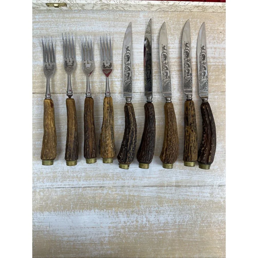 Anton Wingen Jr Solingen-Germany 9 pcs Rostfrei Flatware Stag Knife Fork Set